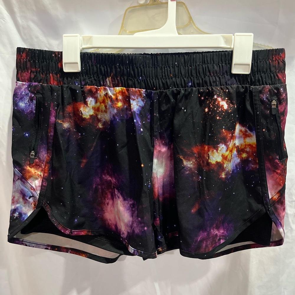 Avia Women’s Galaxy Print Athletic Shorts - Black, Purple